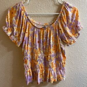 Flower Print Short Sleeve Top